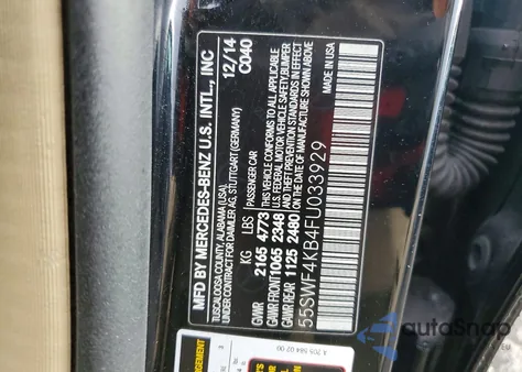 2015 Mercedes-Benz C 300 4Matic из США, поврежденный, VIN 55SWF4KB4FU033929